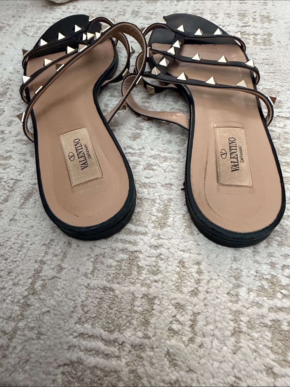 Valentino Black Leather Rockstud Multi-Strap Slide Sandals - Picture 5 of 6